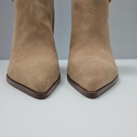 NEW Sam Edelman Weslie Ankle Bootie Womens 7 Tan Suede Wedge Pointed Toe Buckle - Picture 6 of 13